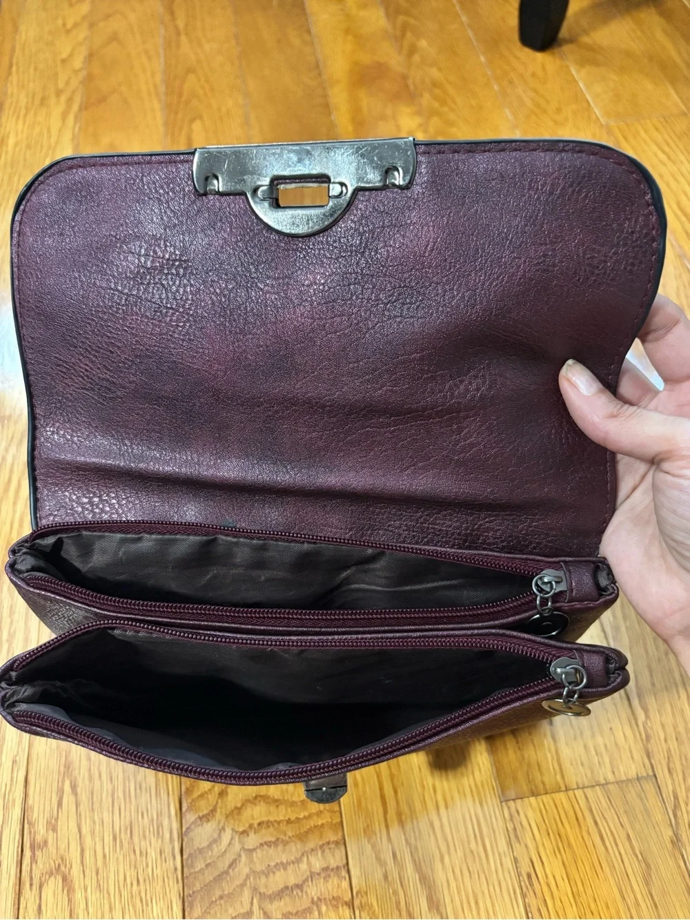Studded Plum Leather Clutch with Turn-Lock Closure
